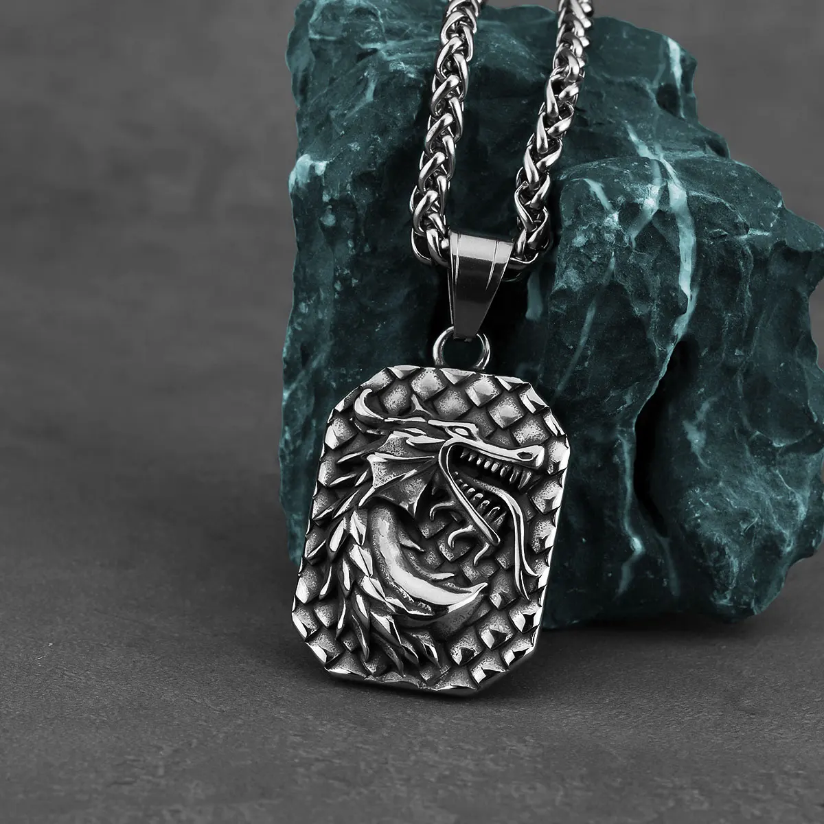 Vikings Stainless Steel Dragon Ouroboros Necklace Scandinavia Ancient Animal Carved Pendant Nordic Men's Jewelry Gift - view 4