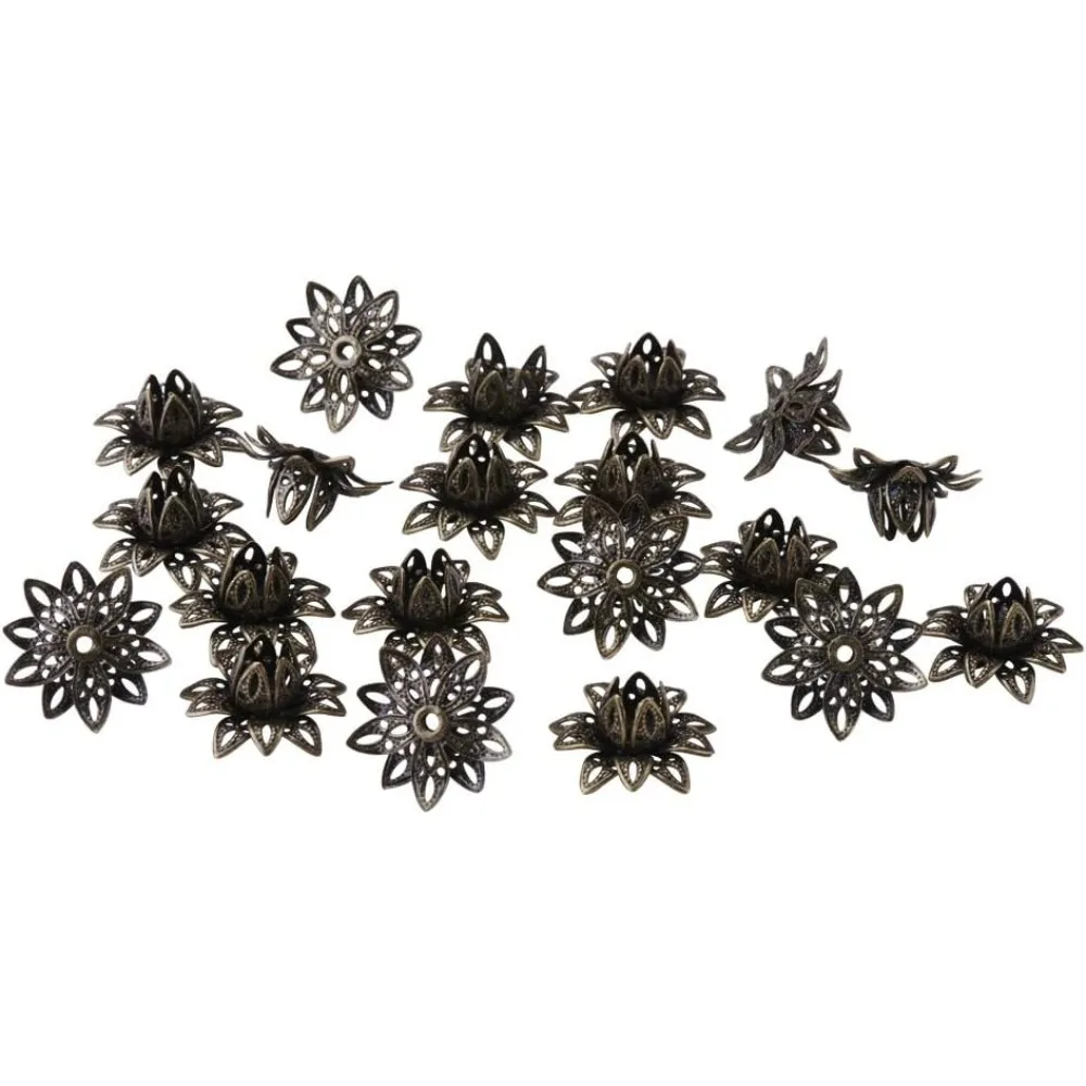 Flower Bead Caps 20pcs Multi-Petal Brass Flower Shape Caps 16x8mm Spacer  for Earring Bracelet Jewelry DIY Craft