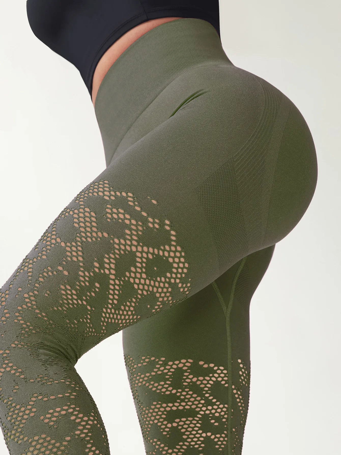 Damen Yoga-Hose mit Lochmuster, Modische Atmungsaktive Schnelltrocknende Workout-Leggings, Dehnbare Schlanke Pilates-Laufhose – Detail 16
