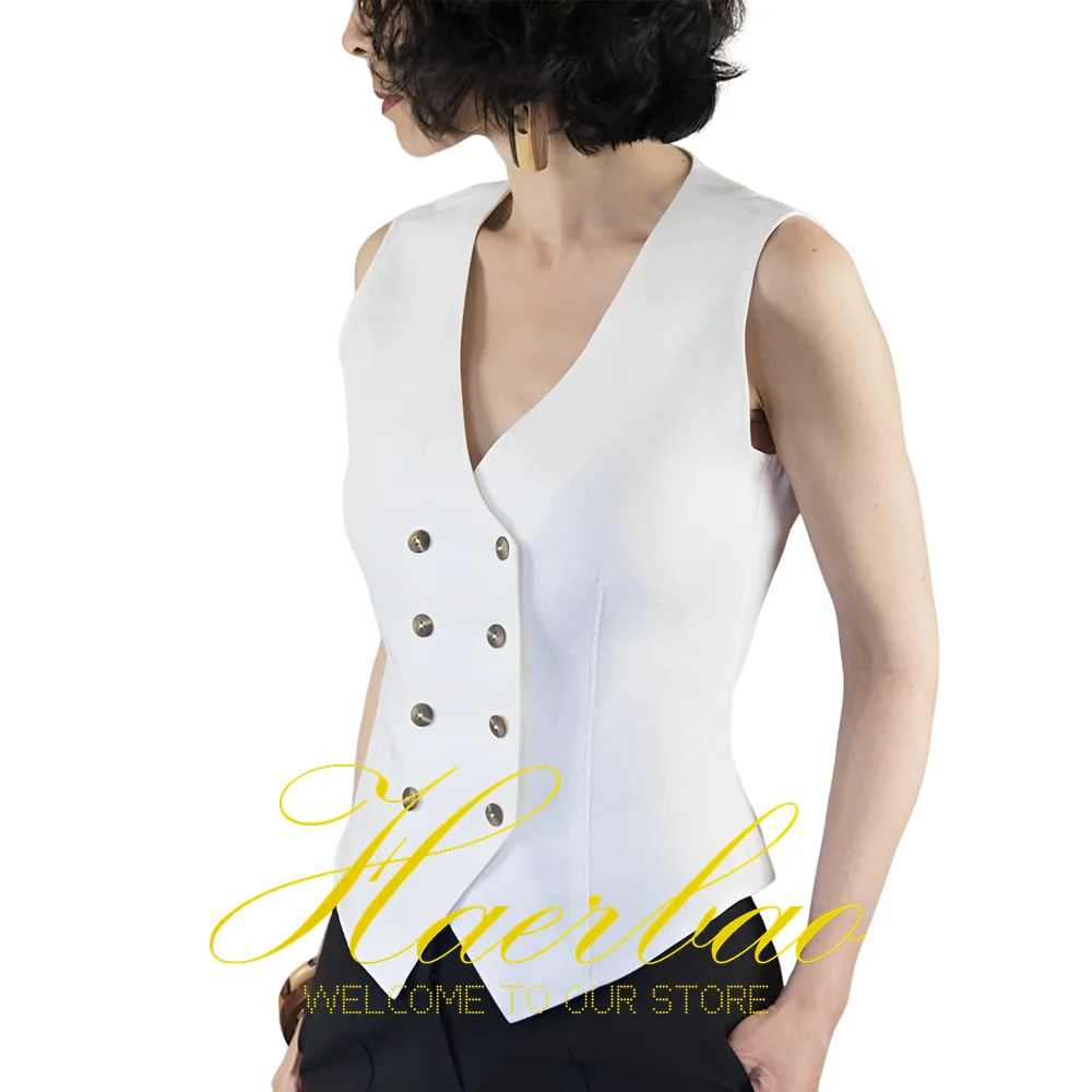 

Women's Formal Vest with Double Breasted Design, Business Slim Fit Sleeveless Jacket, Single Breasted Waistcoat