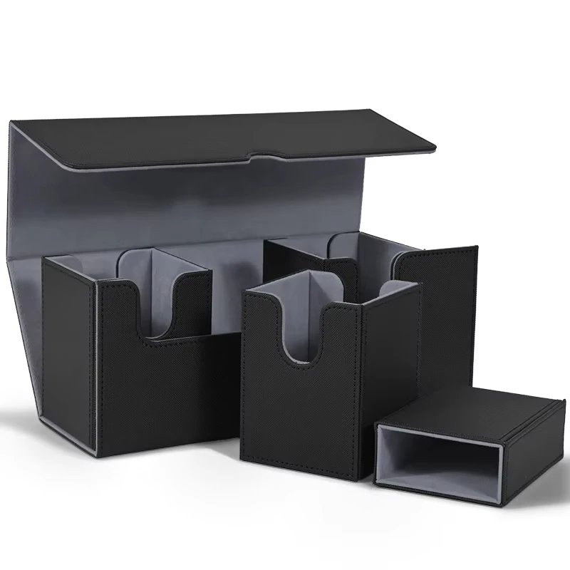 Card Deck Box with Dice Tray, 4 in 1 Card Deck Case Holds 510+ Unsleeved Cards, Magnetic Closure PU Leather Card