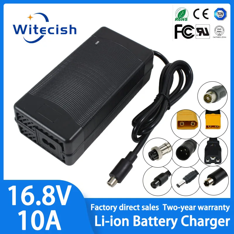 16.8V 10A Lithium Battery Fast Charger 14.8V 15V 10A DC Connector For 4S 14.4 Volt Li ion Solar System RV fast Charger EU/US Plu