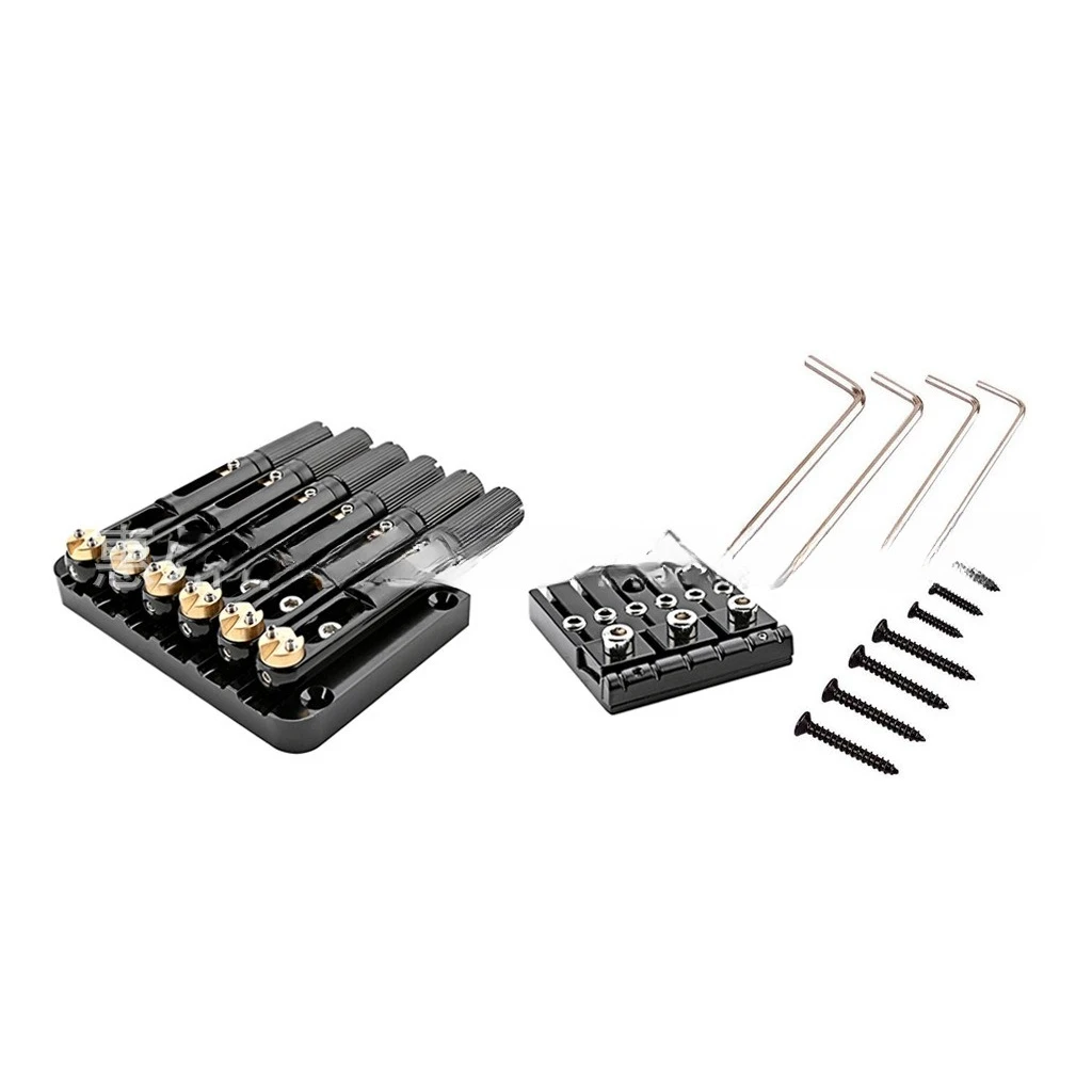 6 String Headless Guitar Bridge Set New Black Adjustable Tremolo System with Hardware Screws Wrench Guitar