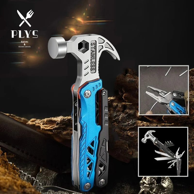 PLYS Hammer Stainless Steel Multi-Tool Combination Pliers Foldable Portable Outdoor Camping Tools Set Car Safety Hammer