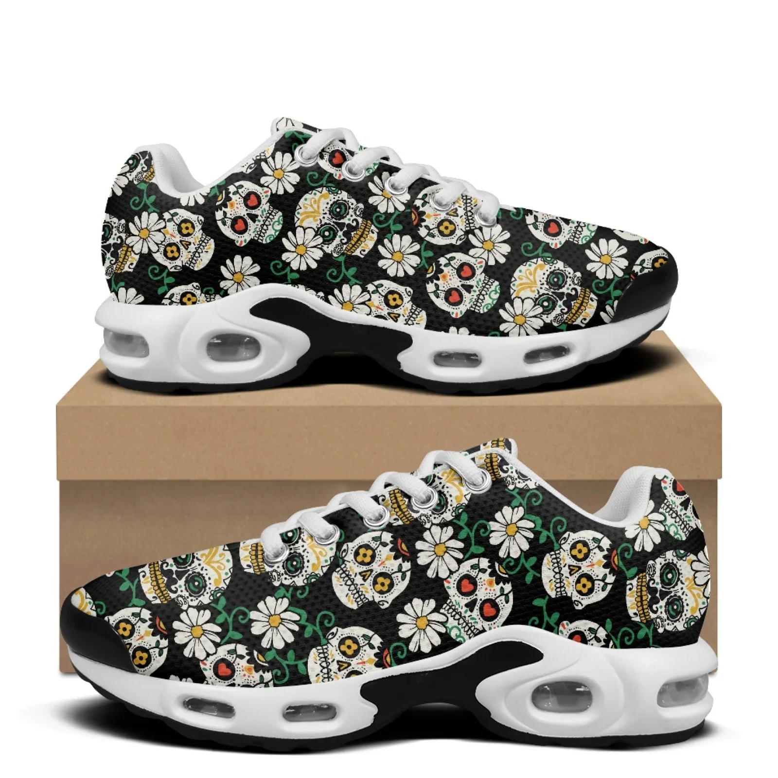XIXIRIMIDO Air-Cushioned Sneakers Women's Running Shoes Men's Commuter Shoes Lightweight Breathable Comfort Mexican Sugar Skull
