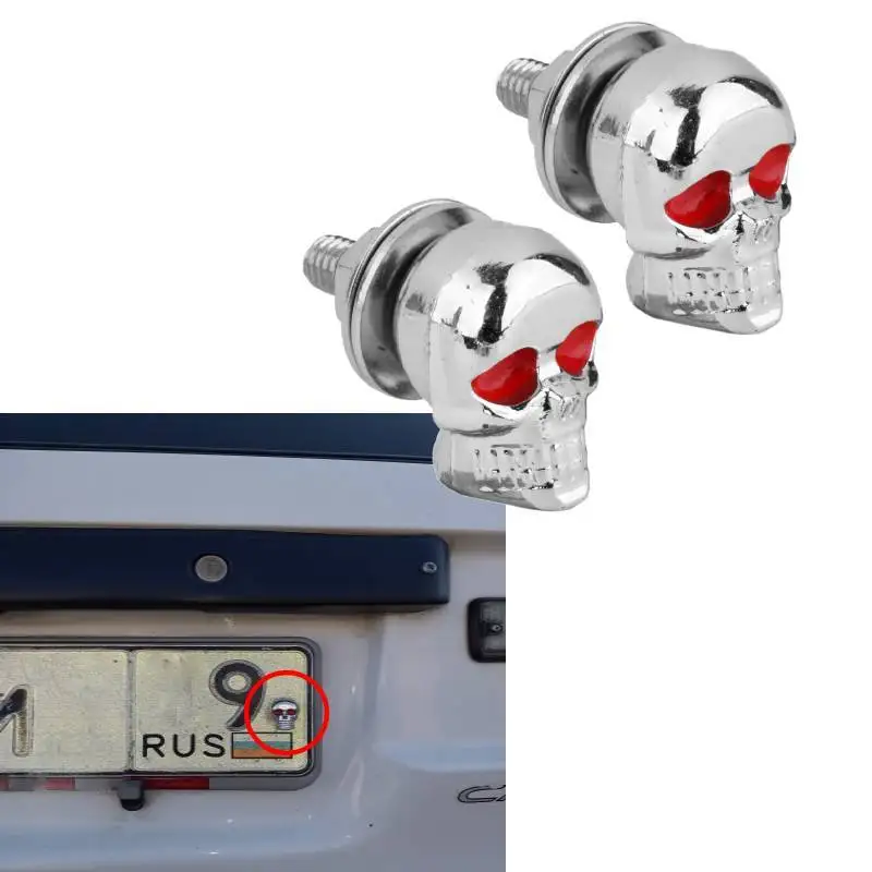 2Pcs Skull License Plate Frame Bolts Nuts Car Skull Style Antirust Copper Core Car Wheel Tyre Valve Caps Fastener For 6mm Bolts