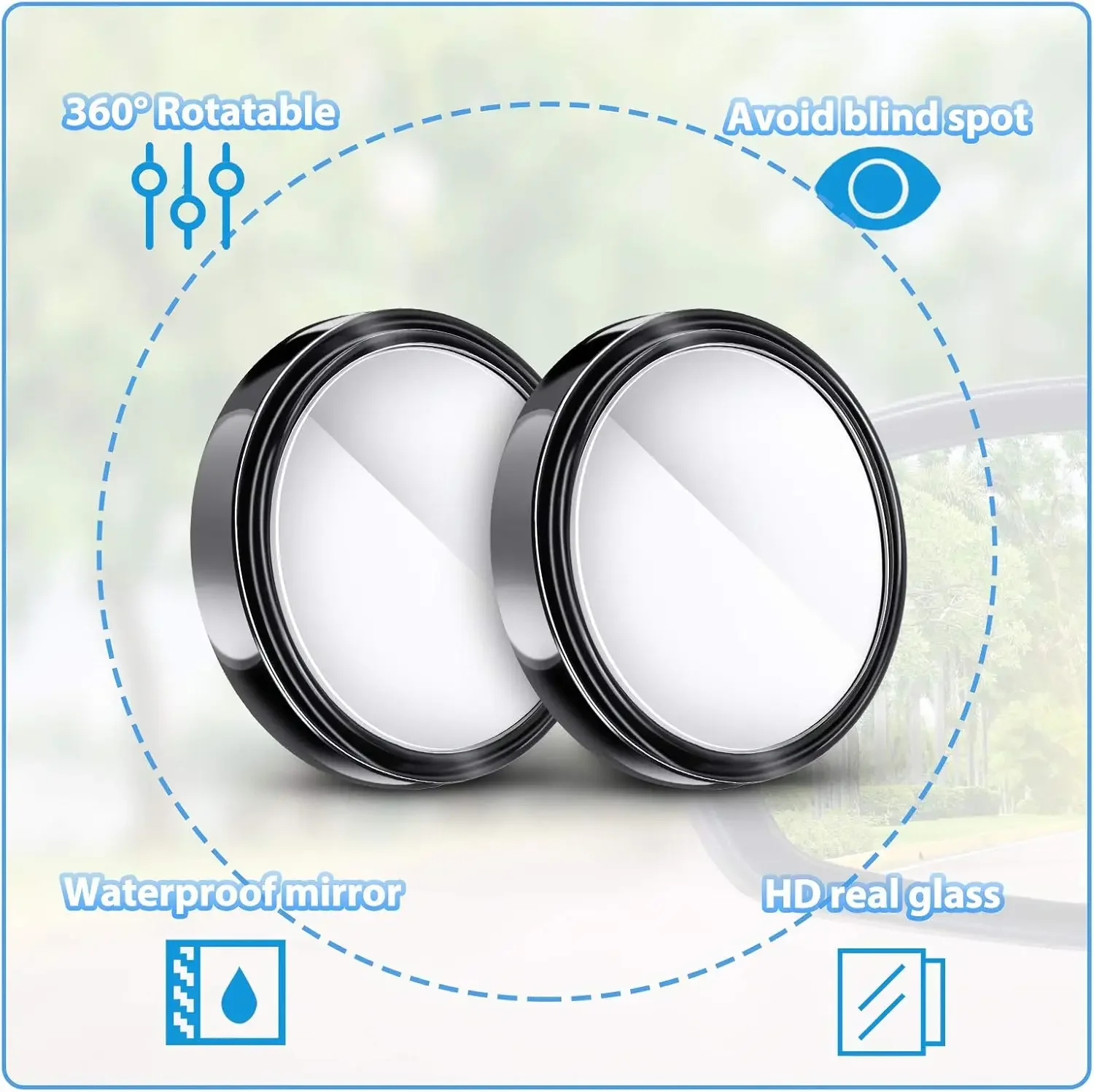 2Pcs Round Frame Convex Blind Spot Mirror Safety Driving Wide-angle 360 Degree Adjustable Clear Rearview Mirror Car Accessories