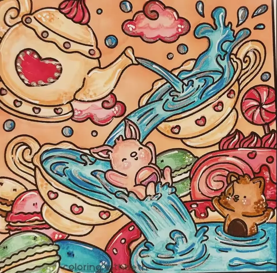 Hygge Delights Cute and Fun Adult Coloring Book  Featuring Adorable Animal Characters Engaging in Relaxation