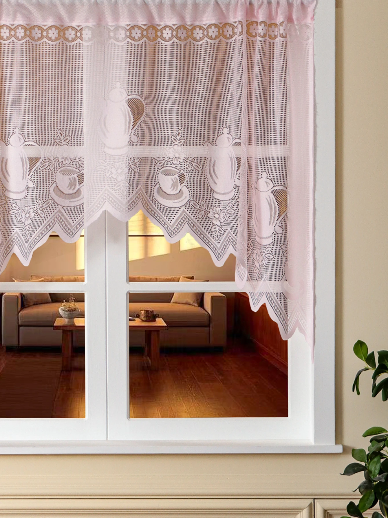 Pink French Half Curtain Lace Decorative Curved Curtain No Punch Partition Curtain Bedroom Kitchen Living Room Small Curtains