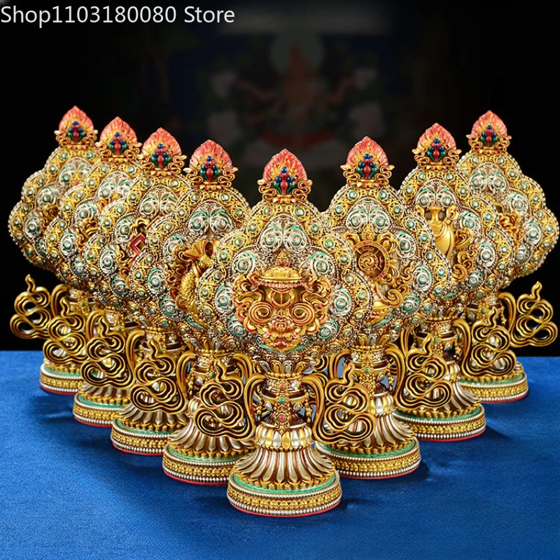 Color painted Resin Eight Auspicious things statue Tibet  buddhism Aṣṭamaṅgala sculpture Large size