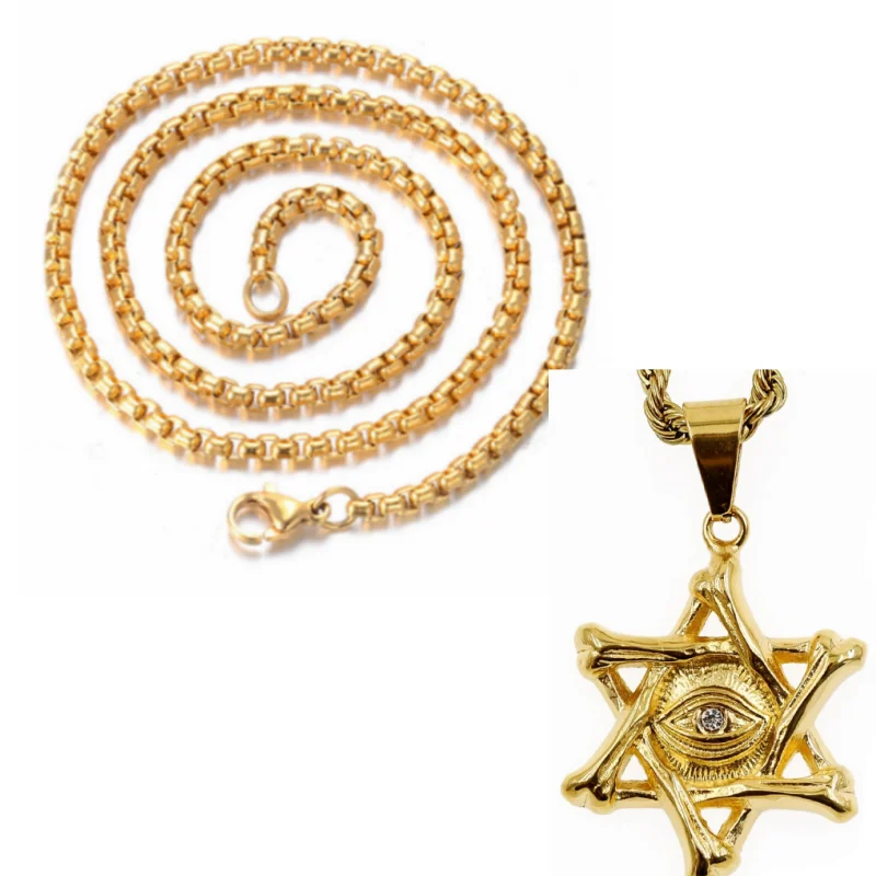 New Fashion Lucky Hexagonal Star Shape Evil Eye Pendant Necklace For Women Men Creative Design Clavicle Chain Jewelry Gift