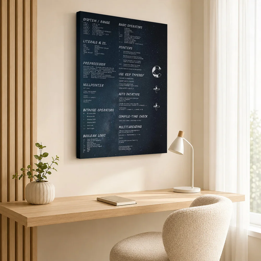 CPP Programming Computer Reference Gallery Wrapped Canvas Print Customized Photo Geometric Wall Art For Study Programmer Gift