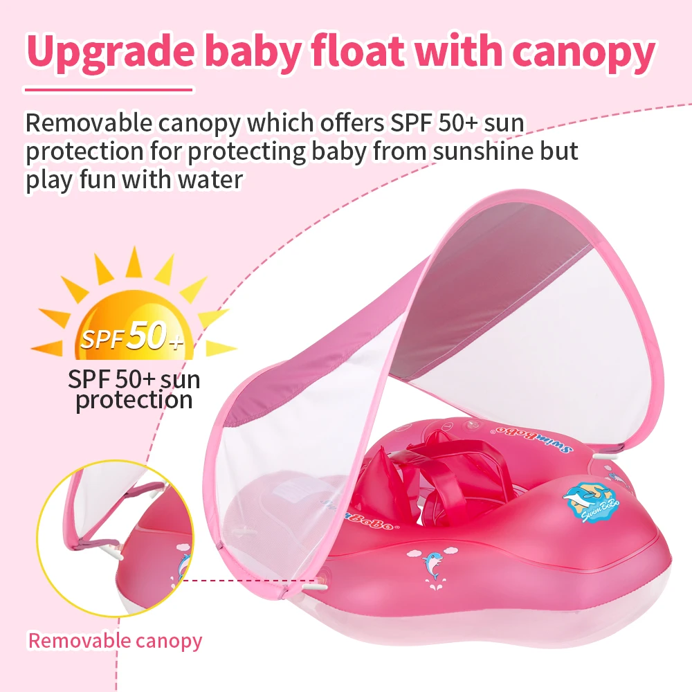 Swimbobo Baby Swimming Float With Canopy Inflatable Infant Floating Ring Kids Swim Pool Accessories Circle Bathing Summer Toys