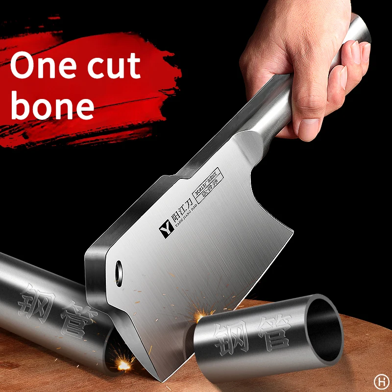 Todo o aço faca especializada de corte de osso para uso doméstico, ferramenta de corte de osso engrossado para açougueiro de cozinha, faca de machado comercial