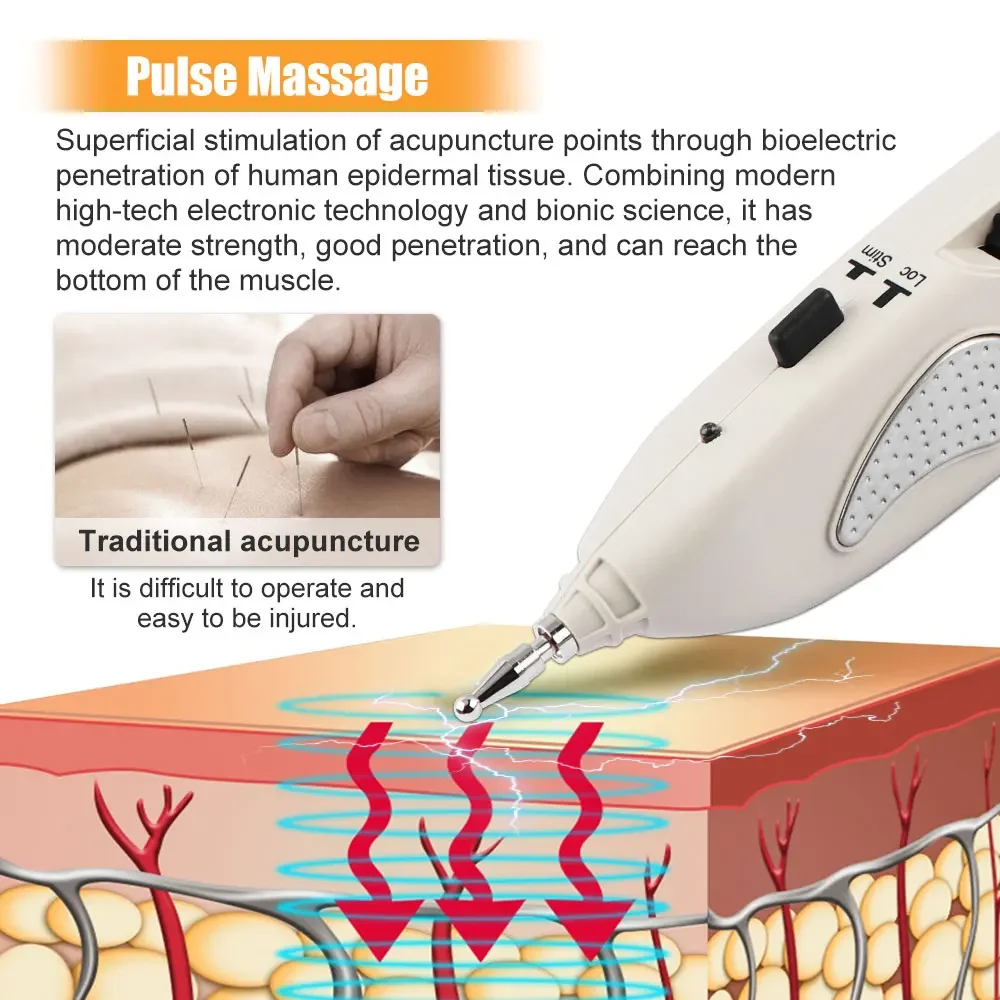 Meridian Energy Meridian Pen Massage Electronic Acupuncture Point Pen + Natural Stone GuaSha Scraping Massager Set Relief Pain