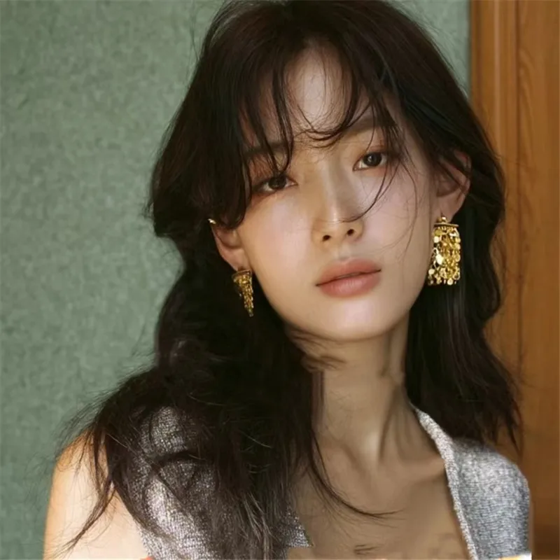 

Fashionable Geometric Sequin Tassel Earrings New Design Luxury Sensation Women's Jewelry Daily Party Travel Accessory