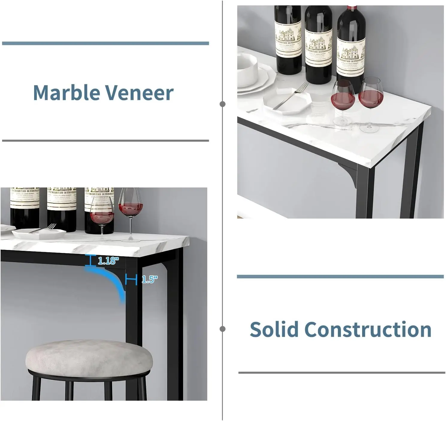 HOMYSHOPY Bar Table Set for 3, 4 Piece Console Table with 3 Stools, Counter Height Kitchen Table Set with 3 Chairs