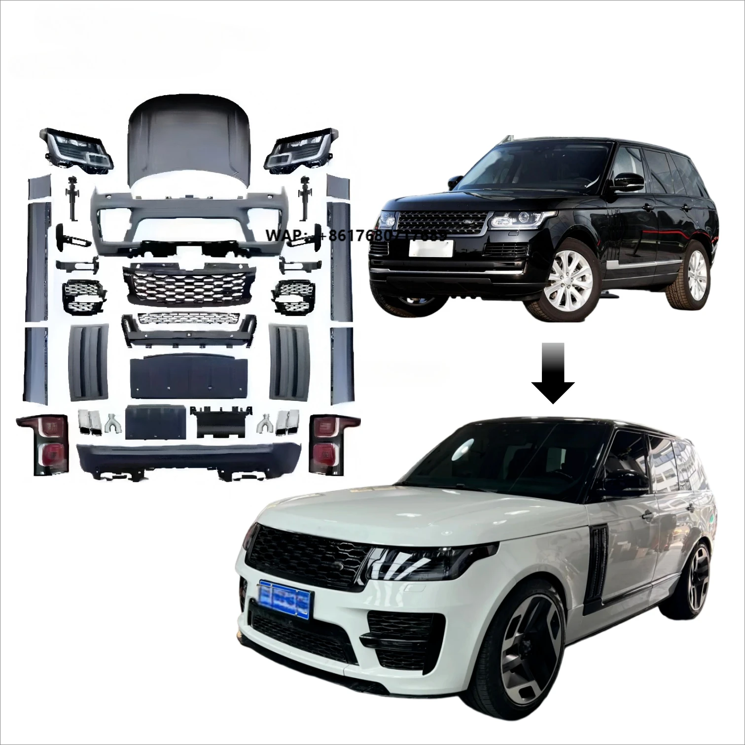 Kit carrosserie pour Range Rover Vogue 2013-2017, mise à niveau vers SVO, nouveau pare-chocs, phares, calandre pour SVO L405 Facelift