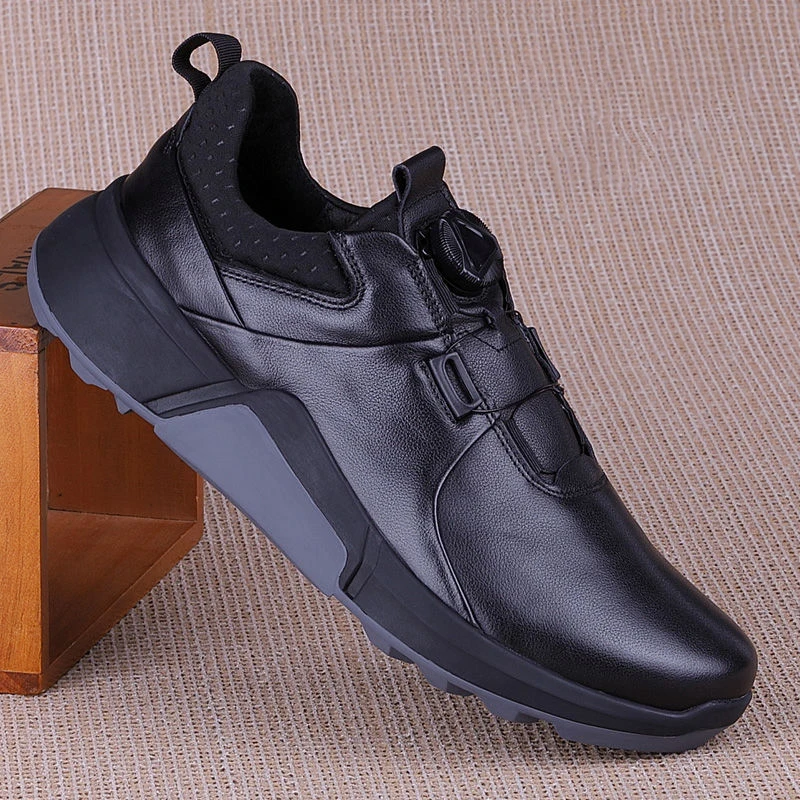 New golf shoes men's casual sneakers knob buckle breathable leather golf waterproof shoes Lightweight spikeless shoes