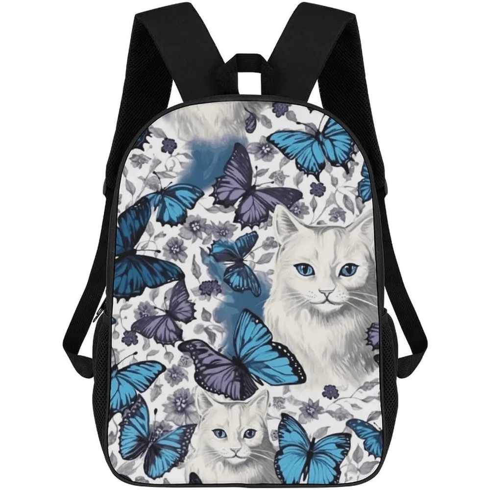

Сумка для книг с синей бабочкой и белым котом — ультралегкий портативный рюкзак для работы и путешествий для мужчин и женщин