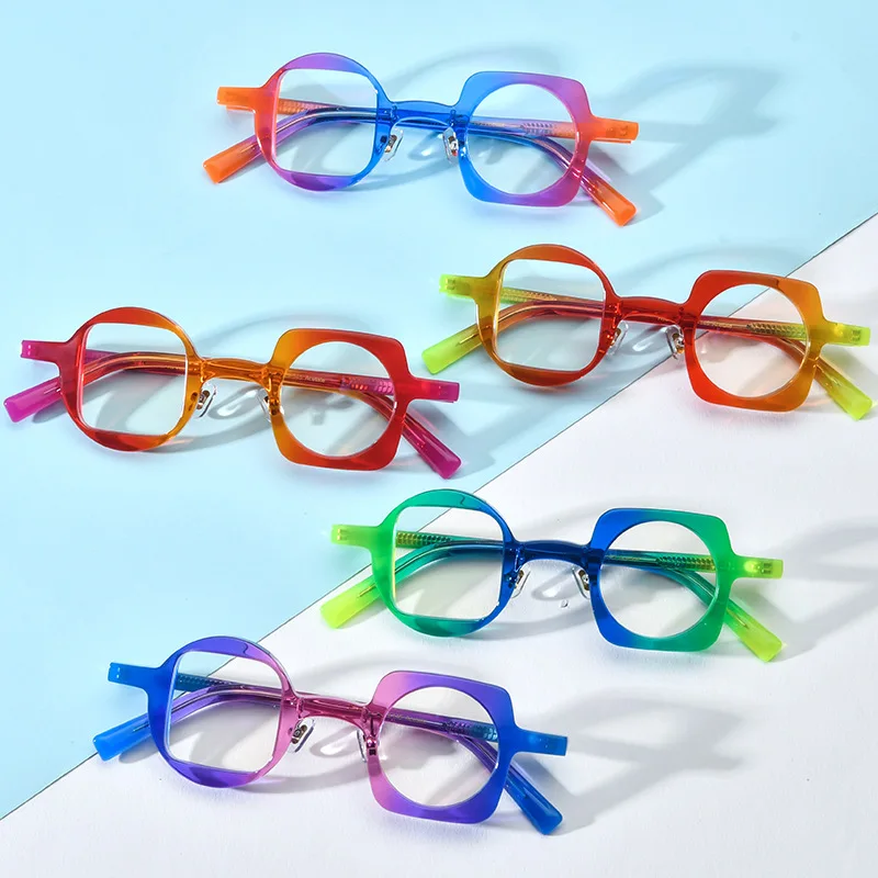 Color matching personality fashion square round plate glasses frame optical glasses frame small face men and women myopia glasse