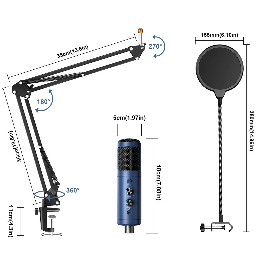 Condenser Microphone M-AK990 Cardioid Directional Diaphragm Squint Microphone for Live Recording