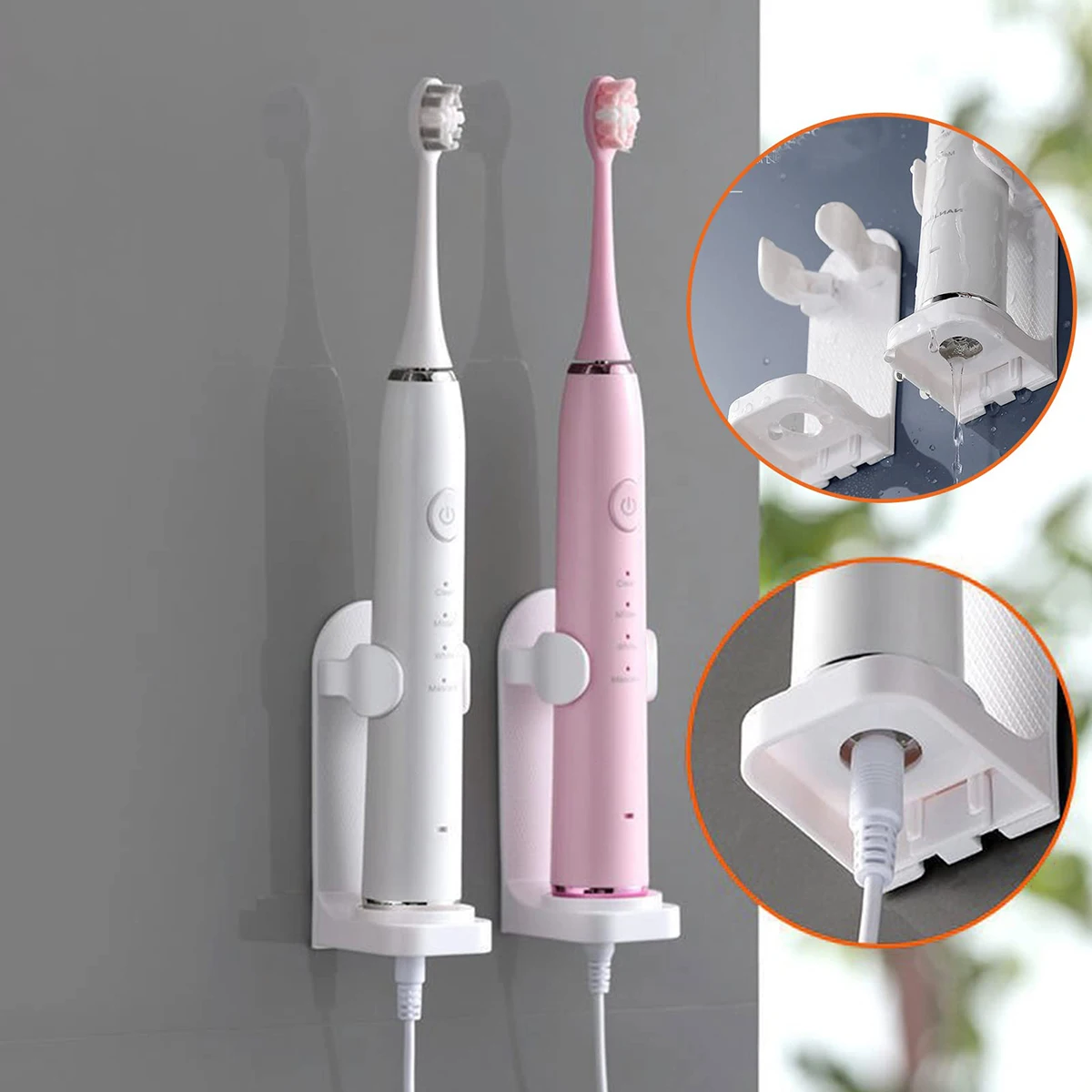 Adhesive Style Non Perforated Toothbrush Storage Rack Wall Mounted Electric Toothbrush Holder Bathroom Storage Rack