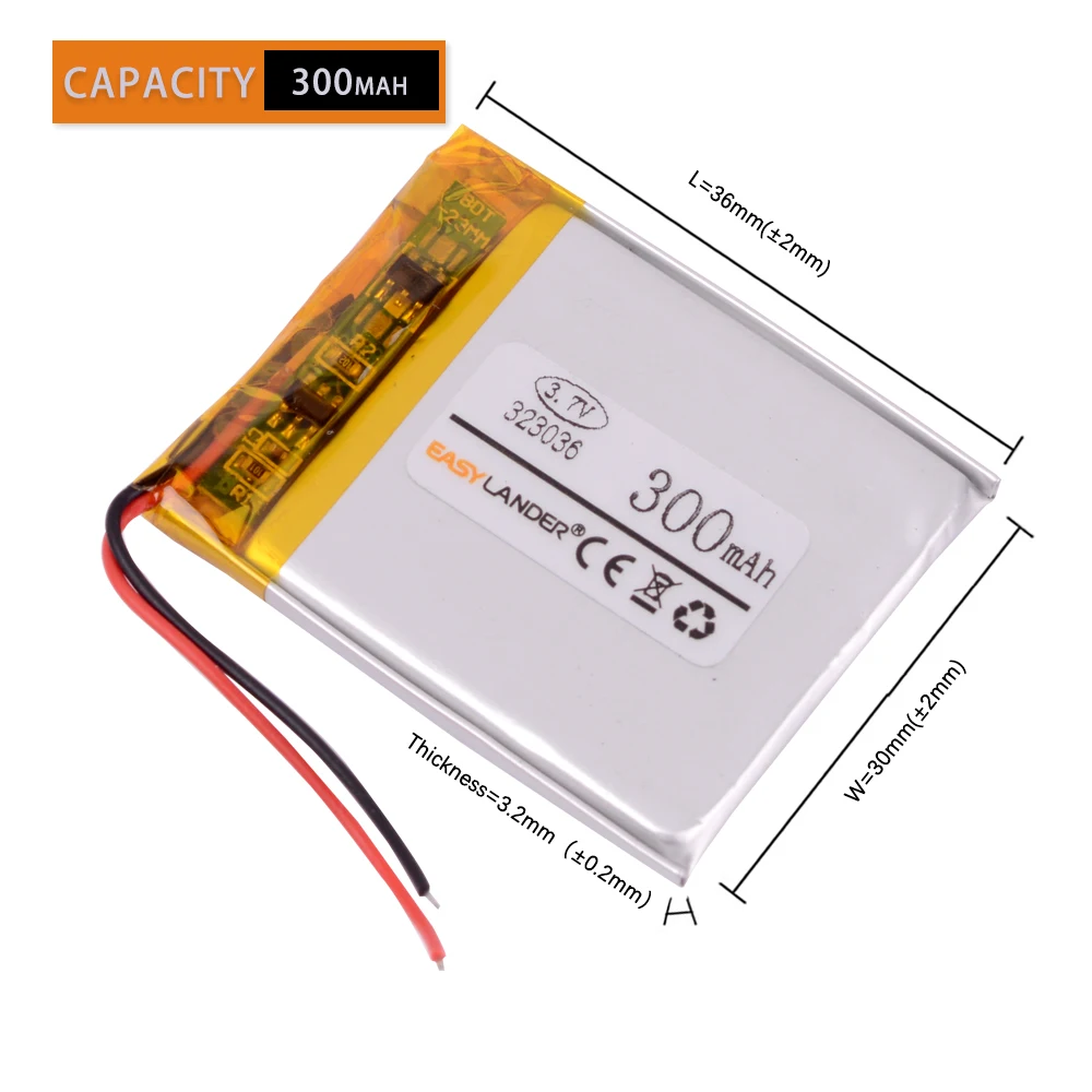 3Lines 323036 3.7V 300mAh Rechargeable Lithium Li-ion Polymer Battery for a sansa clip+ mp3 player
