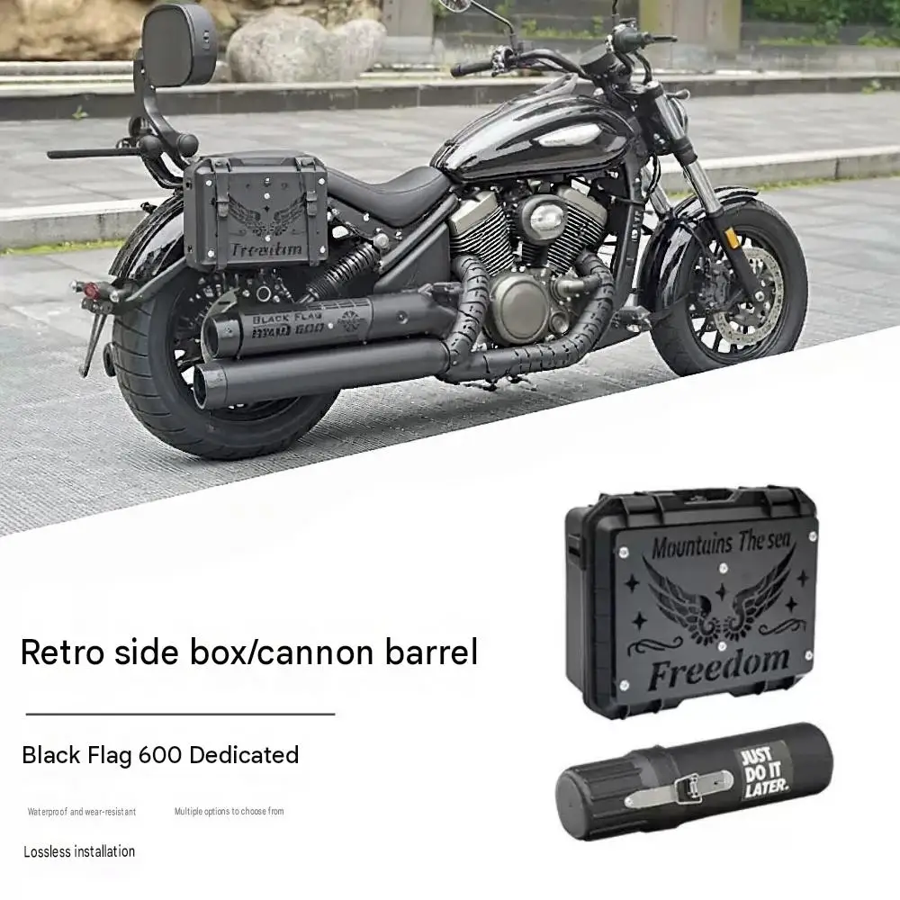 Retro-style quick-release side cases/storage canisters for Dark Flag 600 – waterproof, durable, high-capacity accessories.