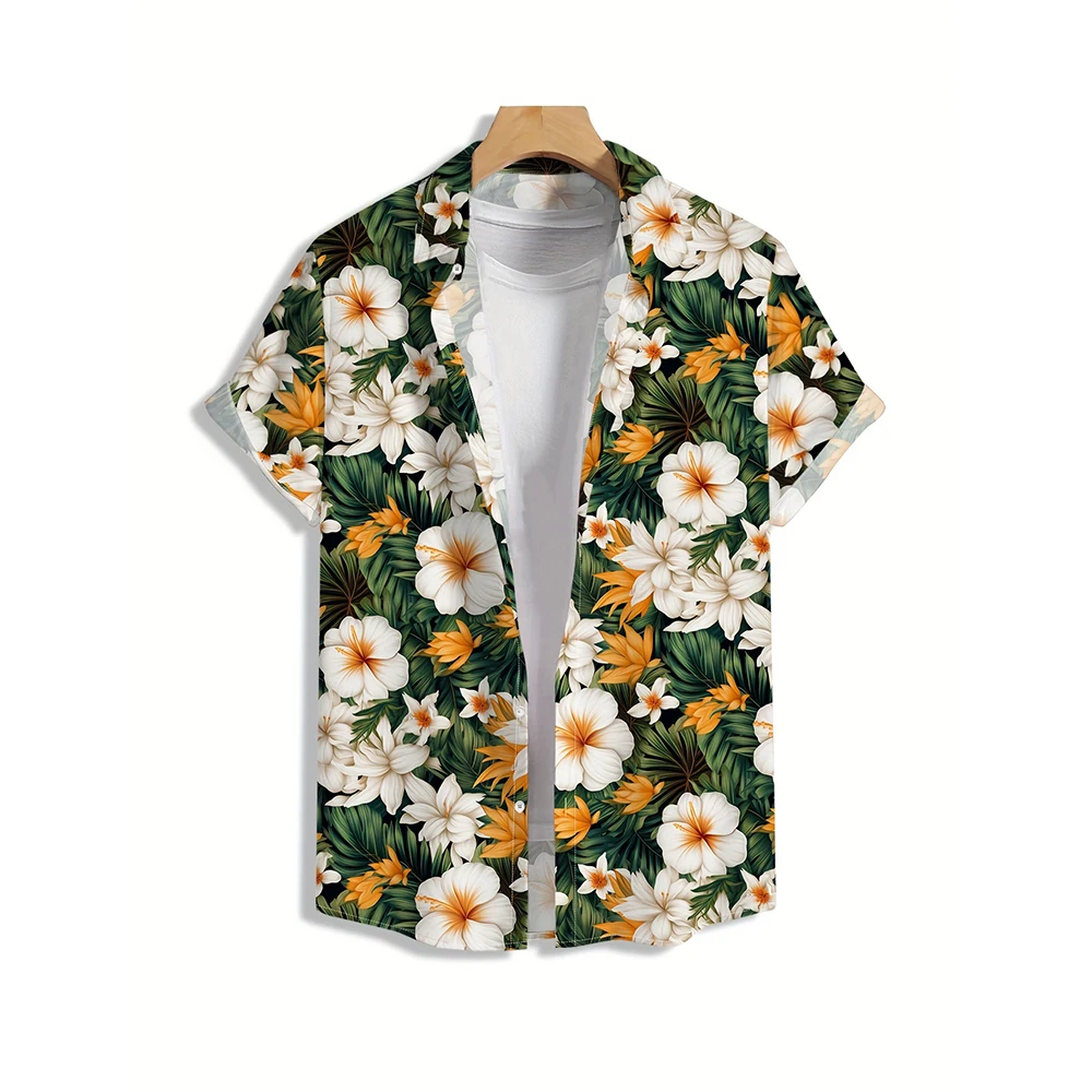 Chemise de plage hawaïenne à imprimé floral 3D pour hommes et femmes, chemise à manches courtes, chemisier en Y, streetwear à la mode, vêtements pour hommes