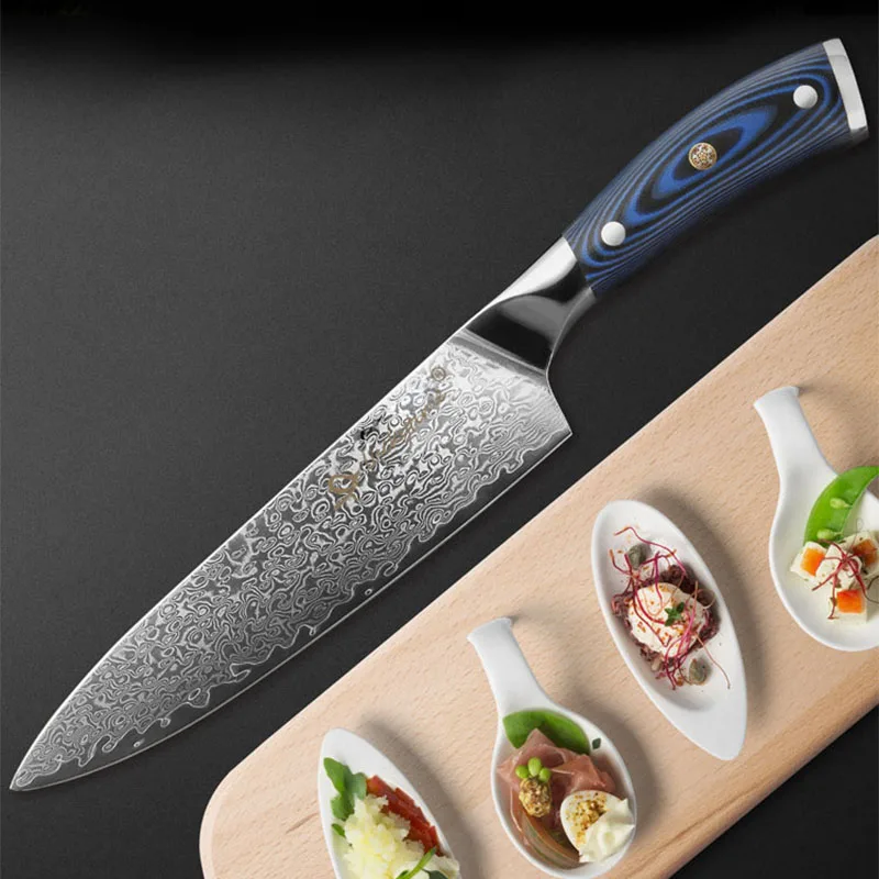 

8 Inch Chefs Cleaver Knife 10Cr15MoV Damascus Steel Blade Slicing Sashimi Sushi Longquan Kitchen Knives G10 Handle Cooking Tools