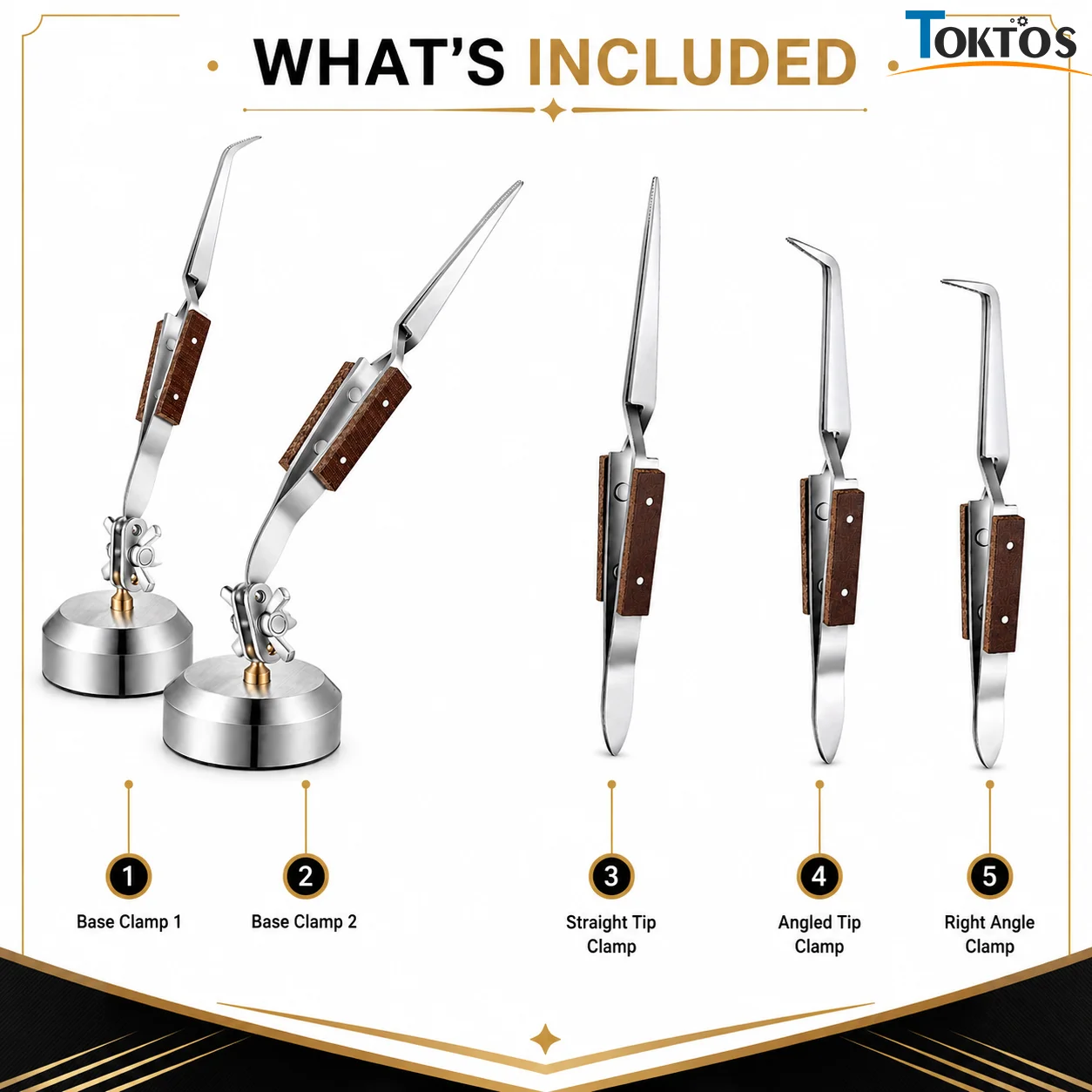 TOKTOS Third Hand Helping Hands Tool Weighted Base Self Closing Tweezers 360° Adjustable Jewelry Repair Holding Tool