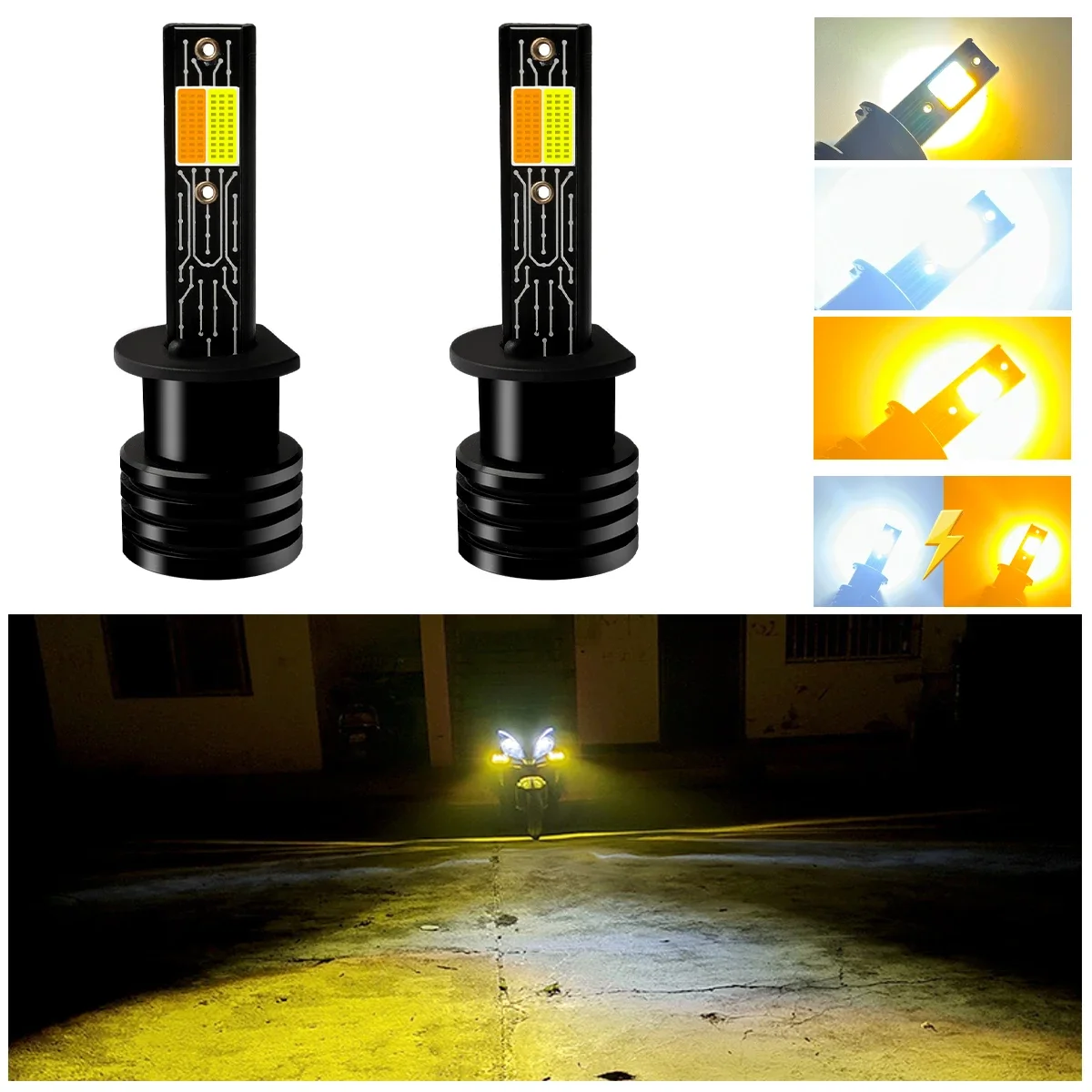 

H1 H3 H7 880 881 Tricolor White Yellow Strobe 9006 HB4 HB3 9005 H11 H8 5202 H16 COB Fog Lights LED Bulb Car DRL Anti-fog Lights