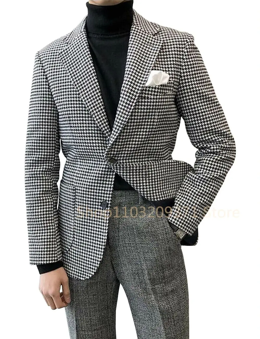 Men\'s Suit 2024 Jacket Herringbone Tweed Wool Jacket Winter Warm Short Jacket Retro Slim Fit Men Blazer Coat (Only Coat)