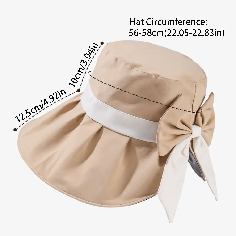 Chapéu de pescador com laço elegante, dobrável, proteção UV, verão, aba larga, estilo coreano, leve, praia, balde, viagem
