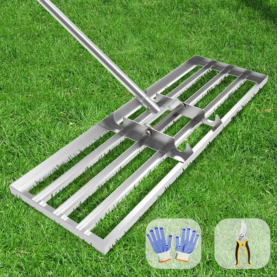 Leveling Rake 30x10 inch, ProfessionalGrade Lawn Leveler Tool with Stainless Steel Handle Rakes for Lawns Heavy Duty Landscape R