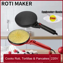 8Inch Elektrische Crêpe-Maker Koekenpan Met Anti-Aanbaklaag, Automatische Temperatuurregeling, Koks Roti Tortilla 'S Pannenkoeken Inclusief Komgarde