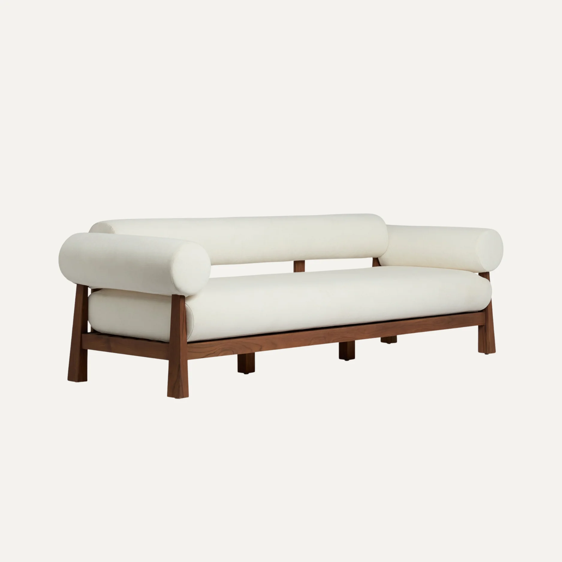 Hotel Emma Modern Minimalist Outdoor Teak Wood Sofa White Cushion Luxury