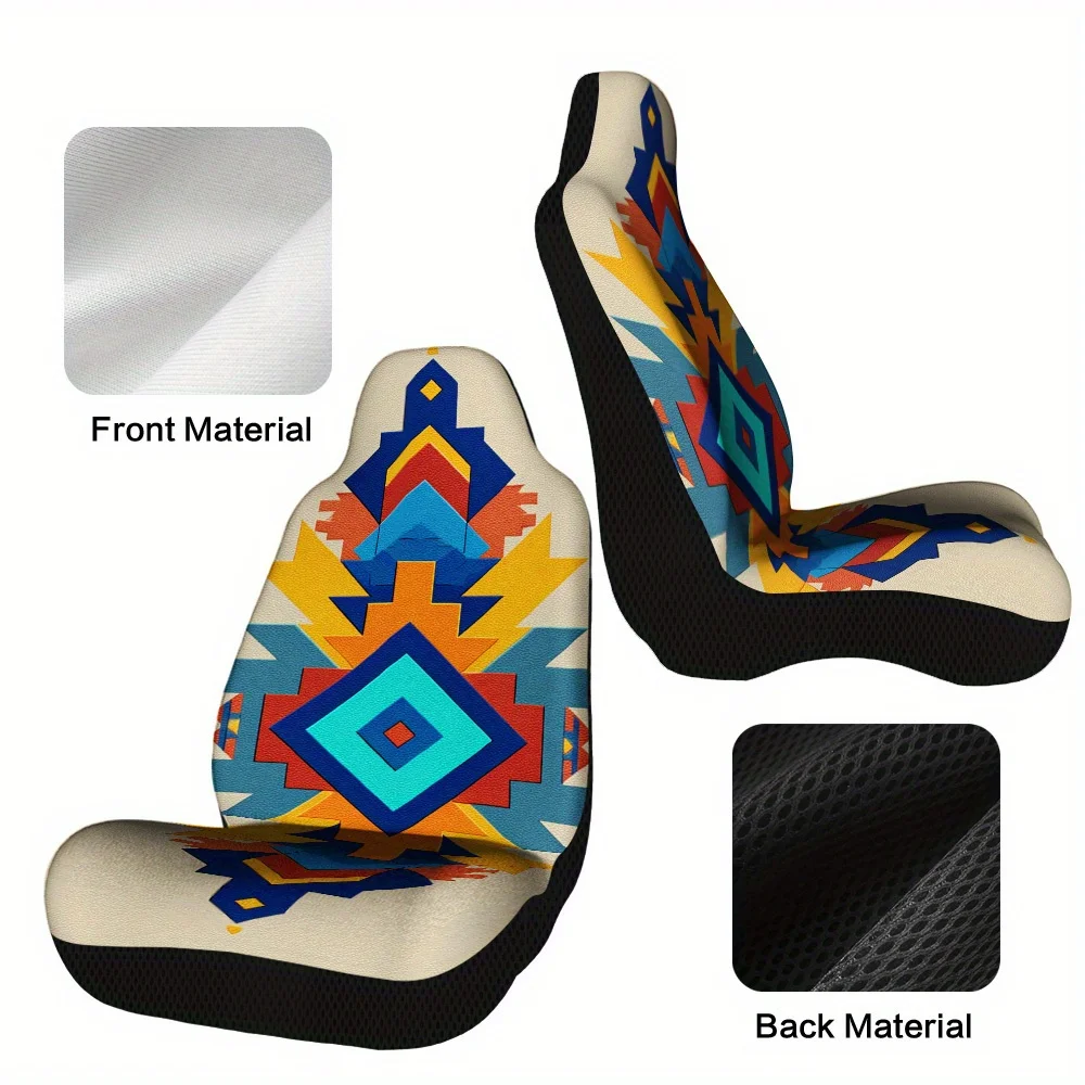 2pcs Colorful Geometric Print Car Seat Covers – Fit For Cars, Trucks, Vans, And SUVs | Durable Protectors For Front Seats | Eas