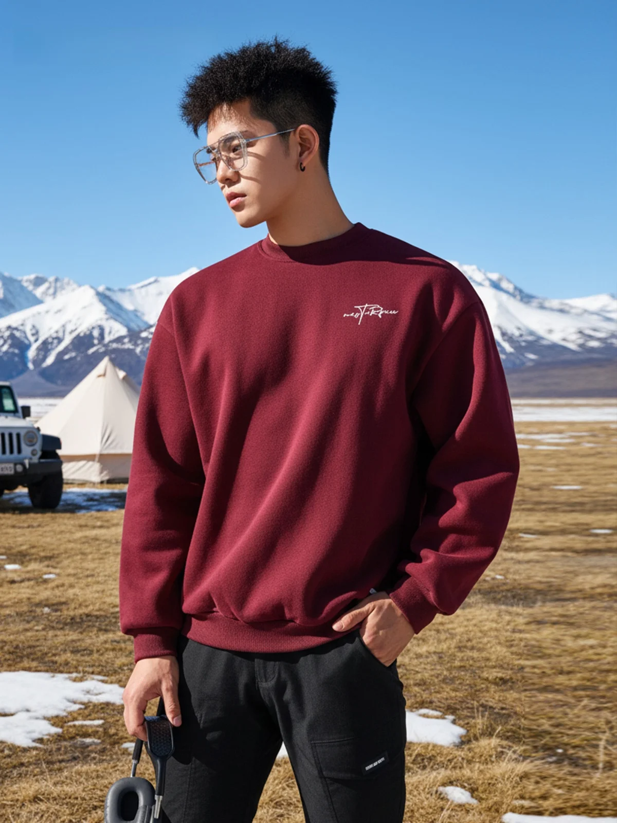 

Heavyweight round Ne Sweatirt Men's Loose Fit New Year Red Trendy Brand Casual Overhead Coat Polyester Cotton Blend Long ...