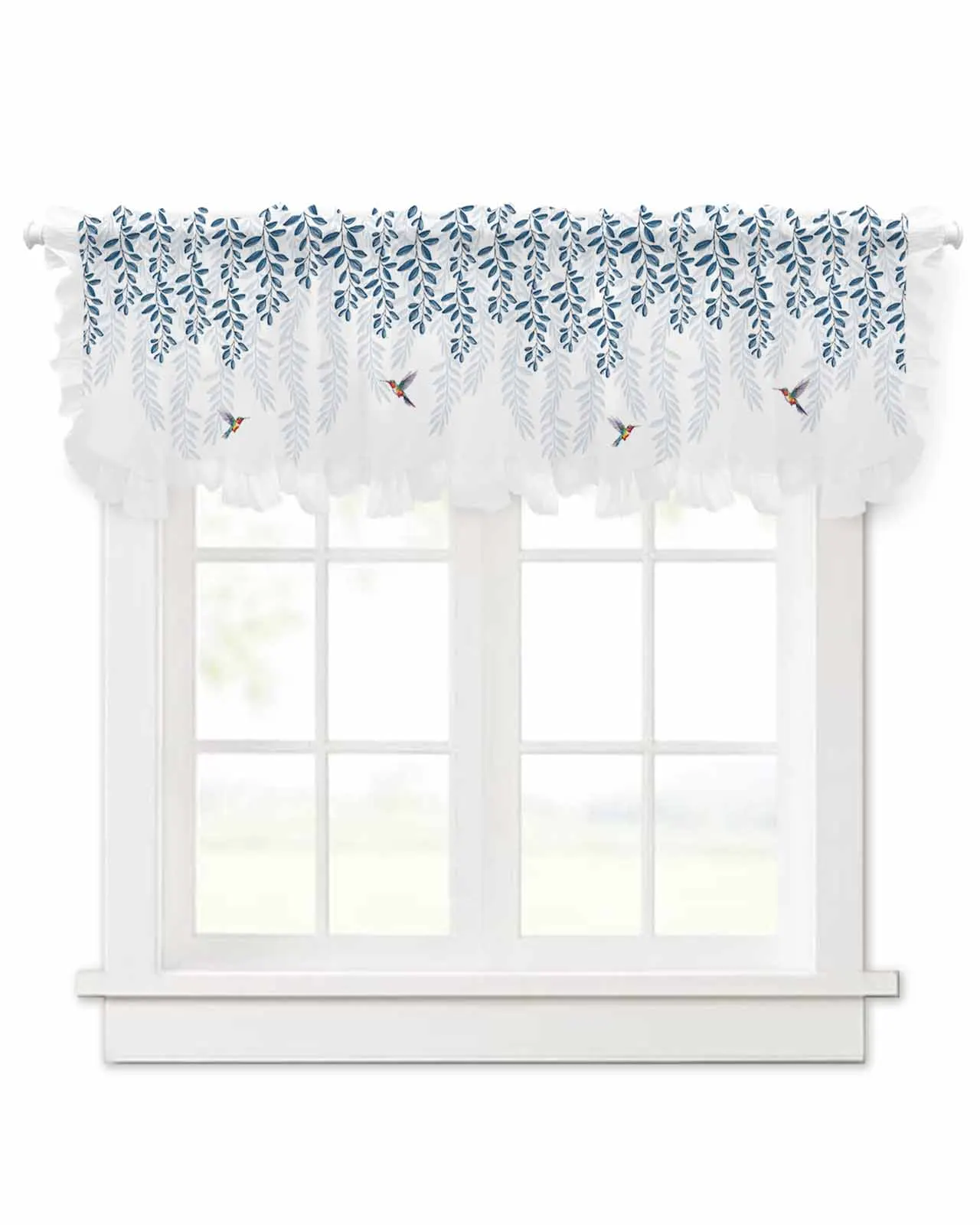 Animal Bird Leaves Short Tulle Half Curtains for Living Room Kitchen Door Cafe Window Sheer Valance Drapes