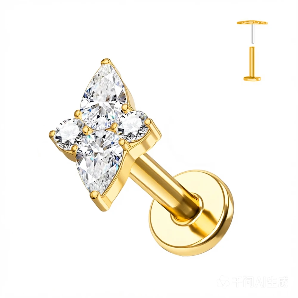 1 Stück Schmetterlings-Herz-Anhänger Piercing-Ohrringe G23 Titan Flache Rückseite Push-In Blumen-Labret-Stud Tragus Knorpel Körperschmuck – Detail 12