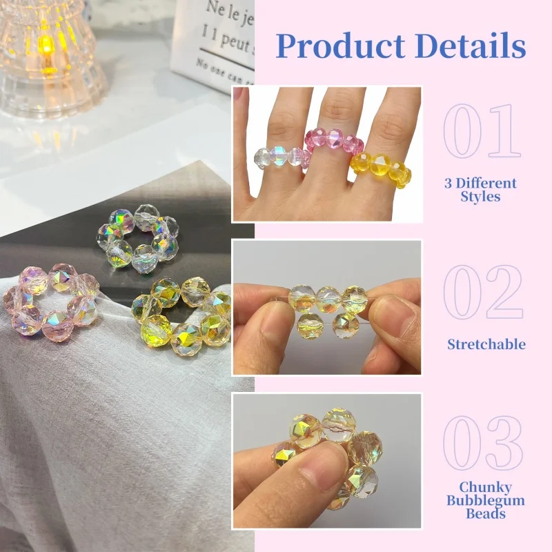 Colorful Crystal Fidget Rings Gradient Beaded Multicolor Anti-Anxiety Stress Relief Portable Hand Massage Sensory Autism Toy