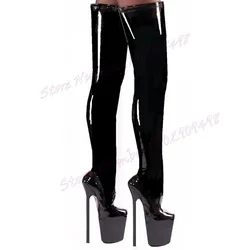 Black Pointy Toe Platform Boots Over The Knee Thin High Heels Shoes for Women Patent Leather Sexy Shoes 2024 Zapatos Para Mujere