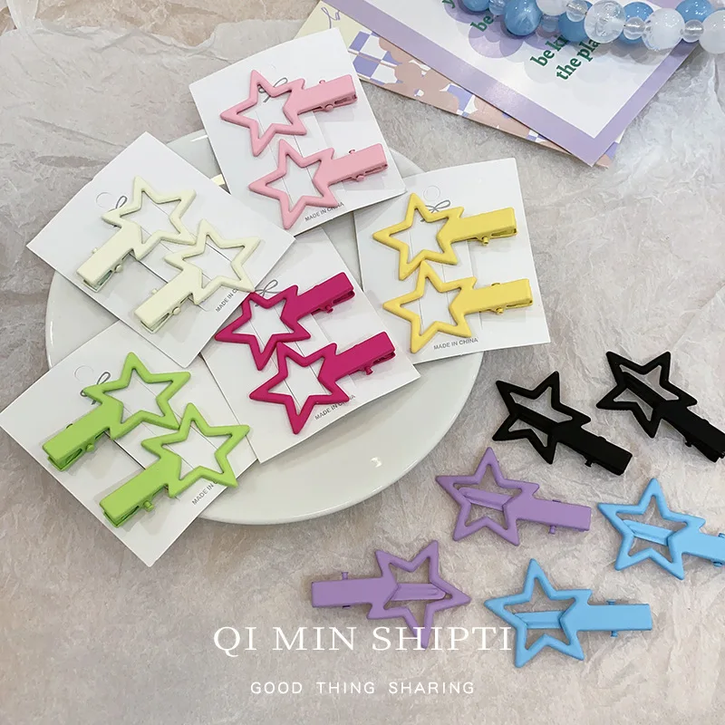 2pcs colorful star hairclips for girls sweet barrette women y2k snap hair clips kids cute hairpin metal hair pin blue accessorie