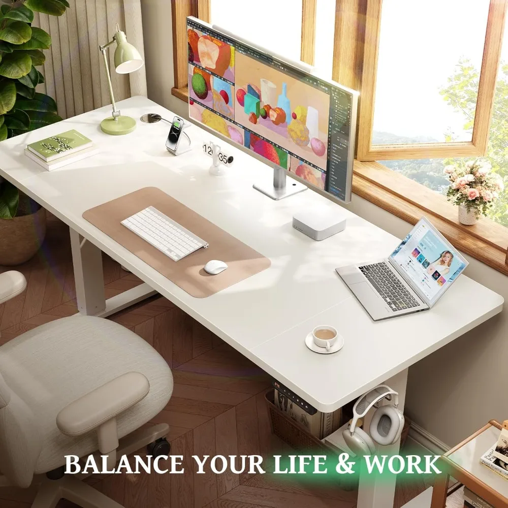 SIAGO Electric Adjustable Desk - 63 x 24 Standing Desk with Cable Management and 3 Memory Height Settings