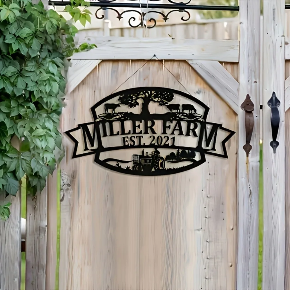 Vintage Cow Tractor Silhouette Large Custom Farm Welcome Metal Plaque, Anti-rust Thick Metal Indoor Outdoor Farm Villa Decor