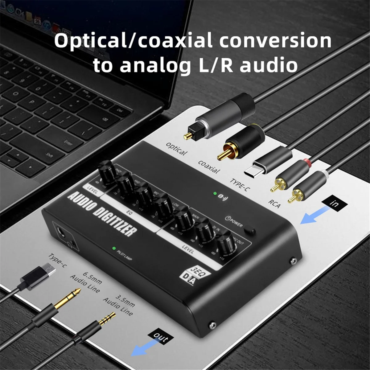 48kHz DAC, Supports Signal Conversion From Digital Optical Coaxial Audio to R C A 3.5mm Analog Audio US Plug