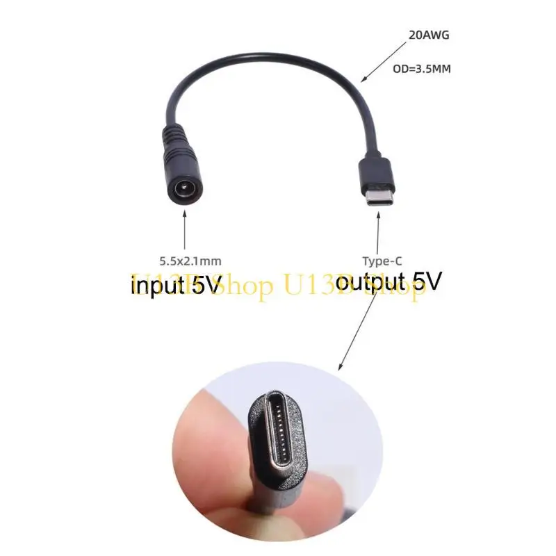 U13B Type-C до постоянного тока кабель питания 5V 5,5 x 2,1 мм самки до USB C Кабель зарядки зарядки