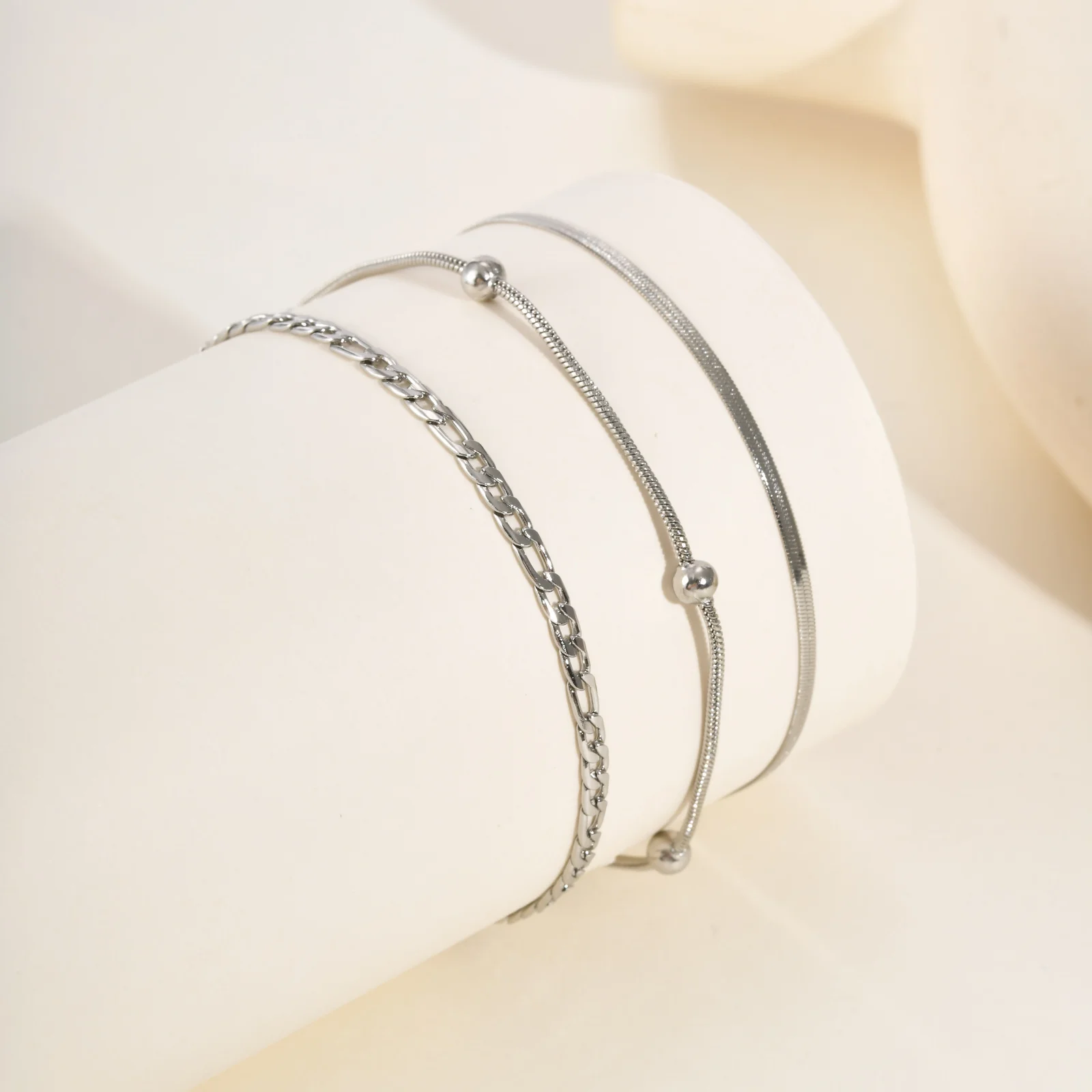 3-teiliges Damen-Armband-Set aus Edelstahl, Wasserfeste Verstellbare Gedrehte Ketten-Armbänder, Modisches Punk-Schmuckset